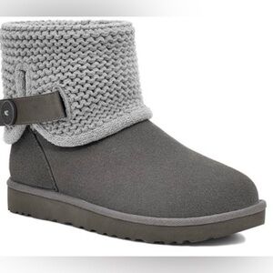 UGG Shaina Gray Suede Knit Cuff Ankle Boots